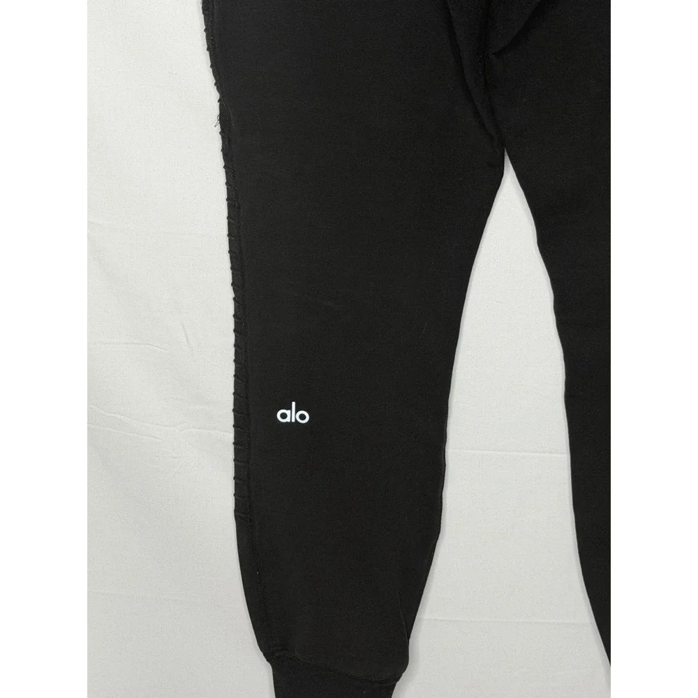 Alo Yoga Moto Jogger Pants Womens XS Black Ribbed Zip Pockets Drawstring Lounge